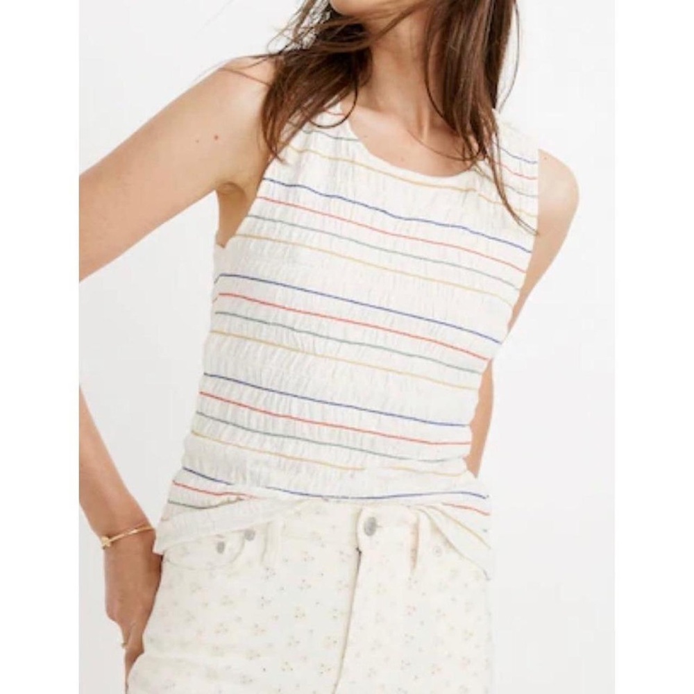 Madewell Texture & Thread Rainbow-Stitch Smocked Tank Top
